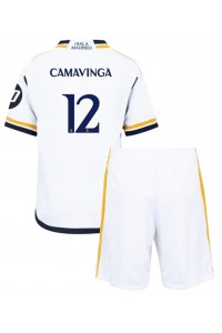 Fotbalové Dres Real Madrid Eduardo Camavinga #12 Dětské Domácí Oblečení 2023-24 Krátký Rukáv (+ trenýrky)